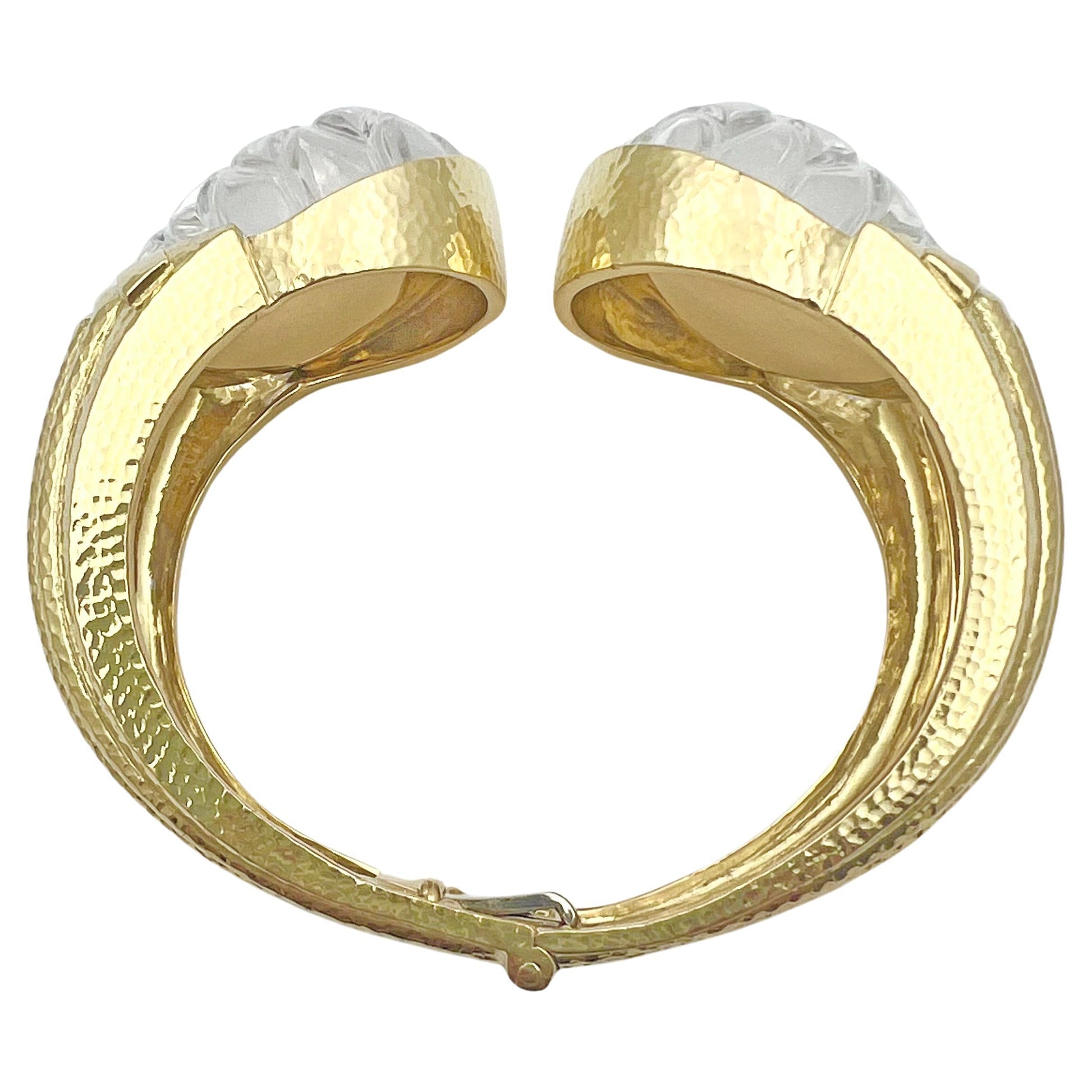 David Webb - 18k Yellow Gold Rock Crystal Pool Cuff Bracelet