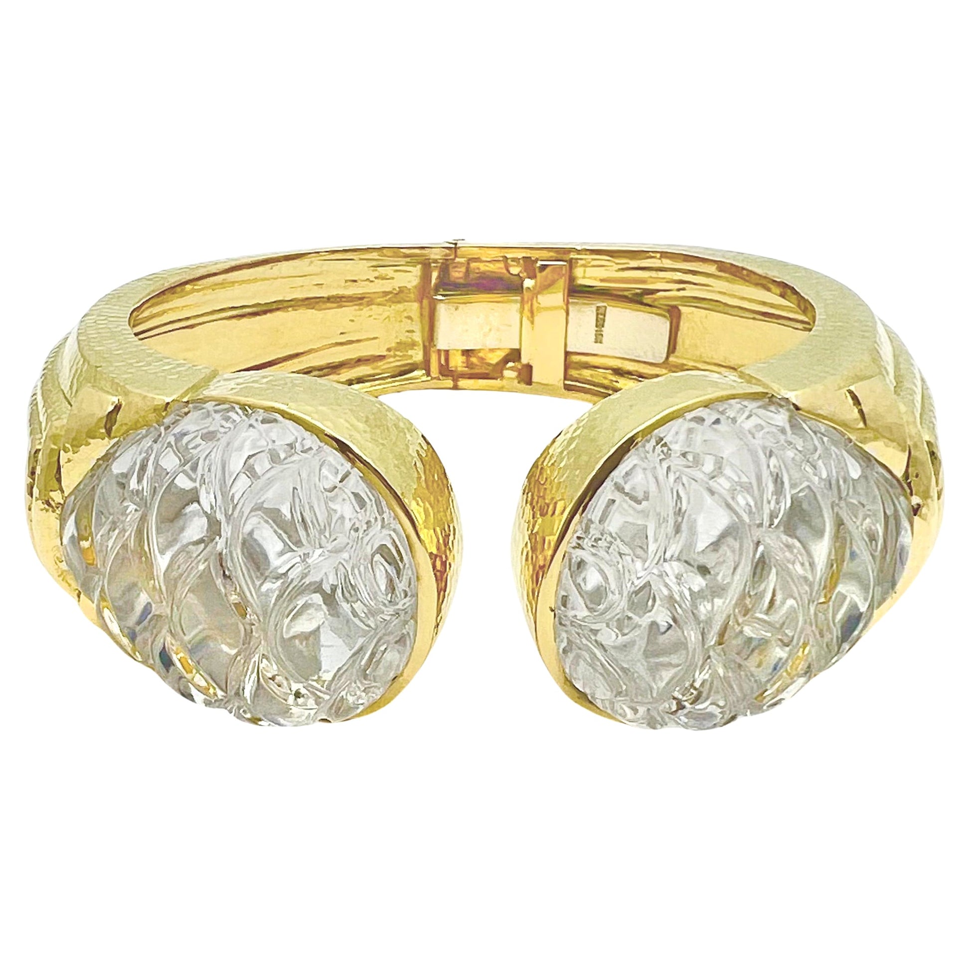 David Webb - 18k Yellow Gold Rock Crystal Pool Cuff Bracelet