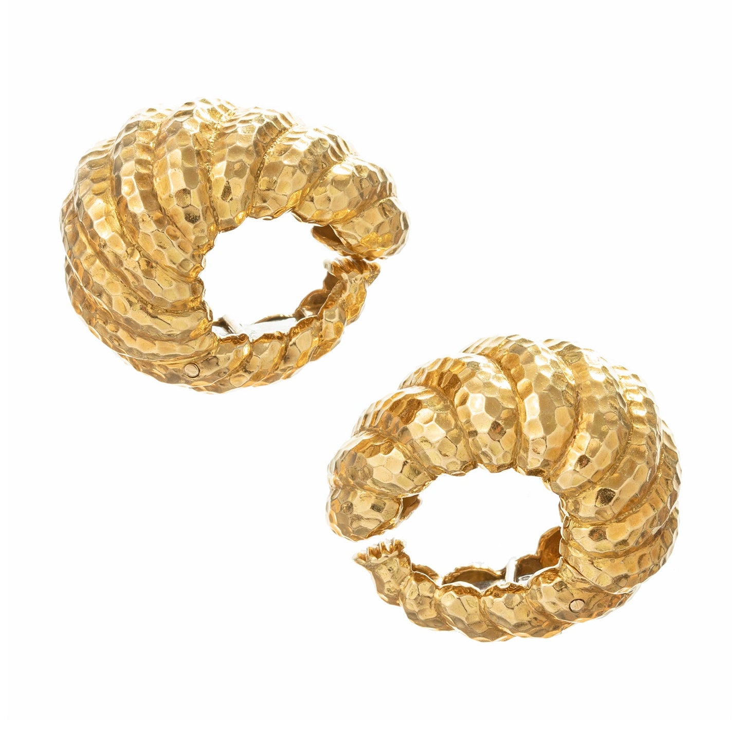 David Webb - 1970s Hammered 18k Yellow Gold Half Hoops