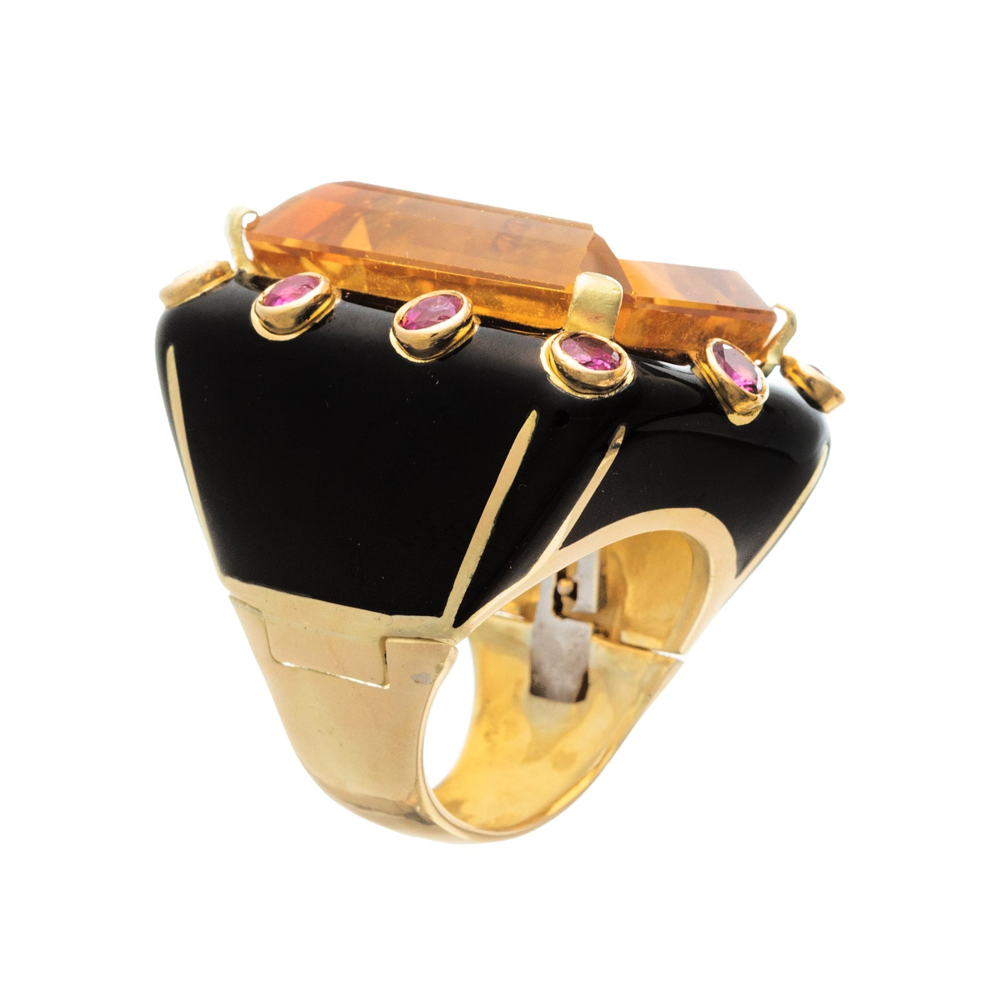 David Webb - Citrine Ruby Black Enamel Cocktail Ring