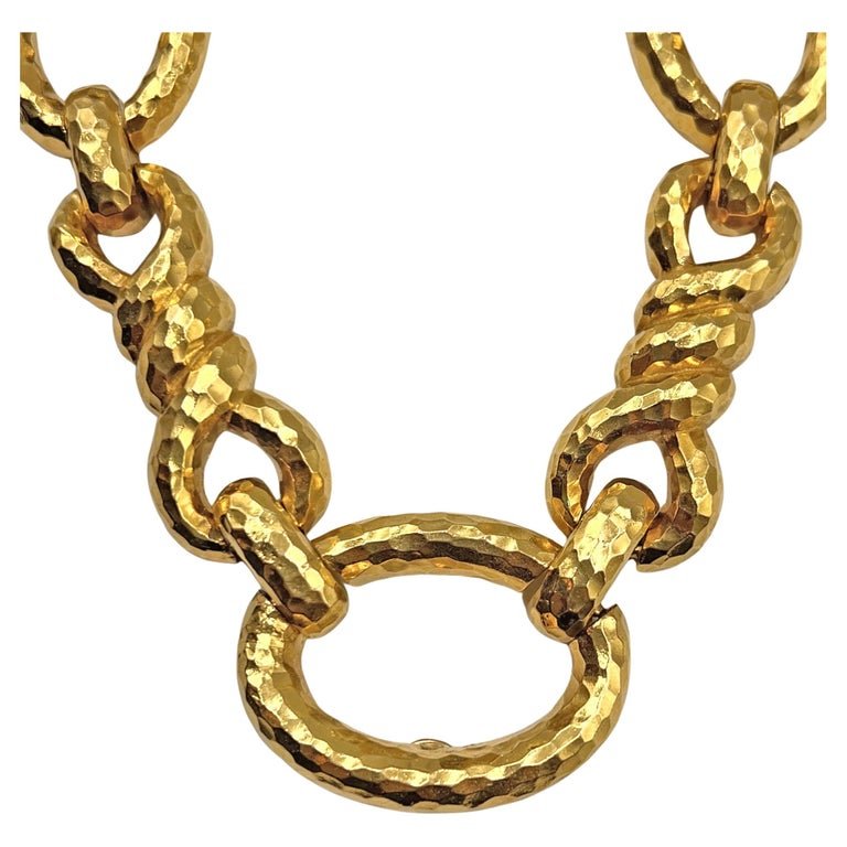 David Webb - Hammered 18k Yellow Gold Link Long Necklace