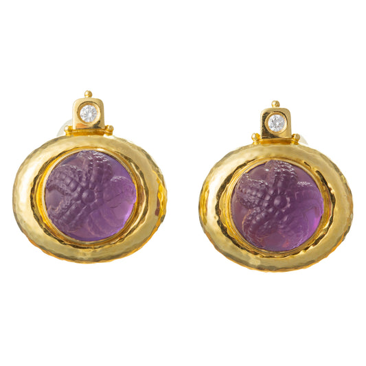 Elizabeth Gage - 18k Yellow Gold Starfish Amethyst Clip Earrings