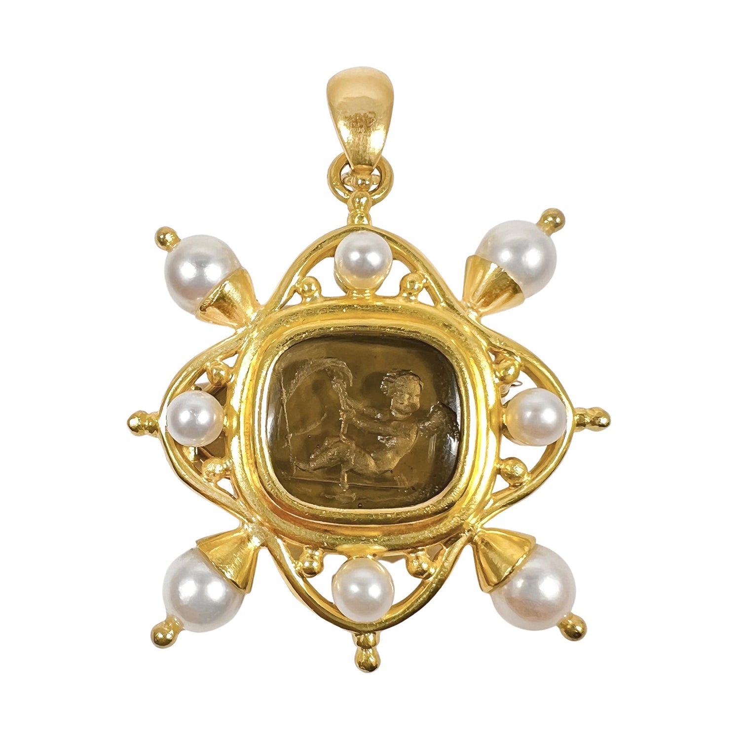 19k Gold Venetian Glass Pearl Pendant Brooch