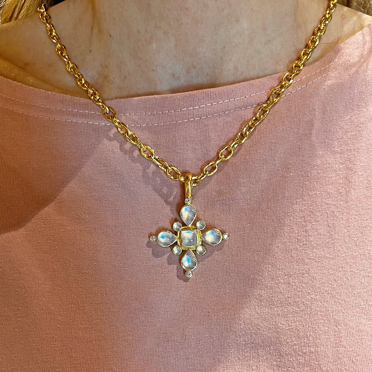 Elizabeth Locke - Moonstone Diamond Maltese Cross Pendant