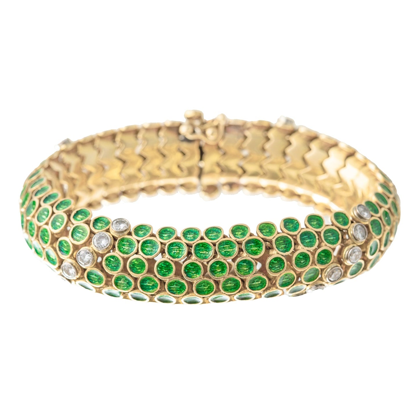Estate Collection - 18k Gold Green Enamel Diamond Link Bracelet