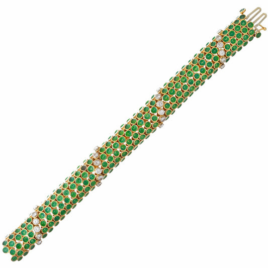 Estate Collection - 18k Gold Green Enamel Diamond Link Bracelet