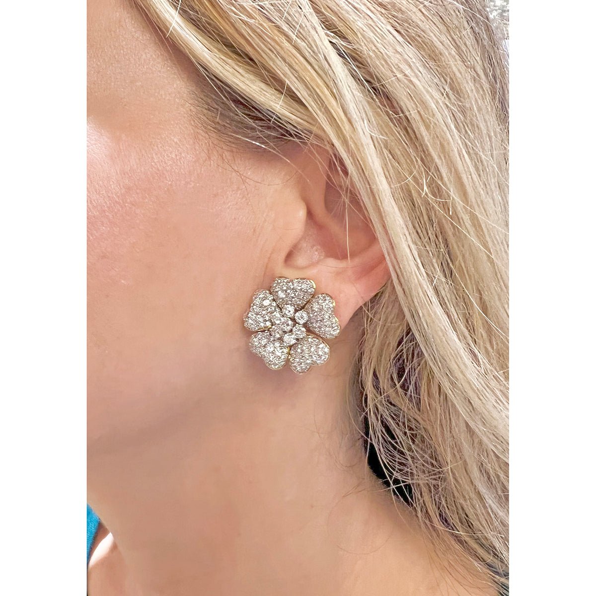 Diamond flower earrings gold Clearance