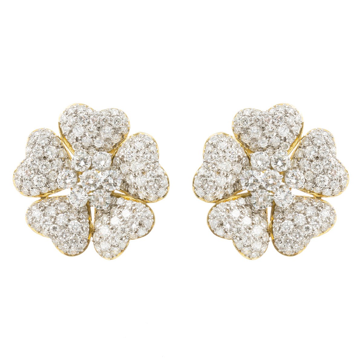 Estate Collection - 18k Gold Pavé Diamond Flower Earrings