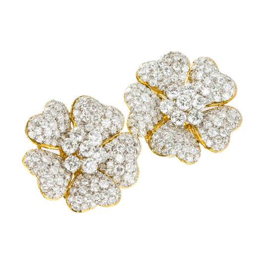 Estate Collection - 18k Gold Pavé Diamond Flower Earrings