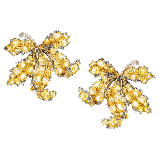 Estate Collection - 18k Gold Yellow Sapphire Diamond Leaf Earrings