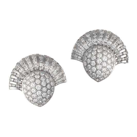 Estate Collection - 18k White Gold Diamond Fan Earclips