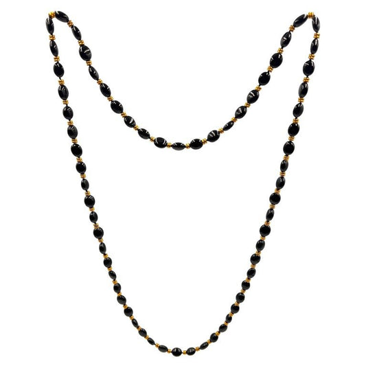 Estate Collection - 18k Yellow Gold Black Onyx Bead Long Necklace