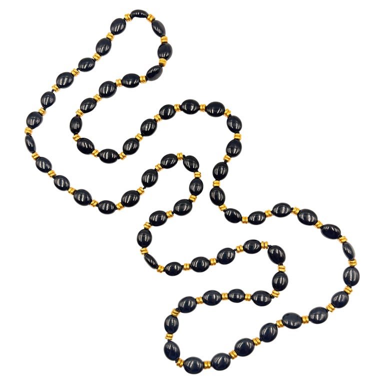 Estate Collection - 18k Yellow Gold Black Onyx Bead Long Necklace