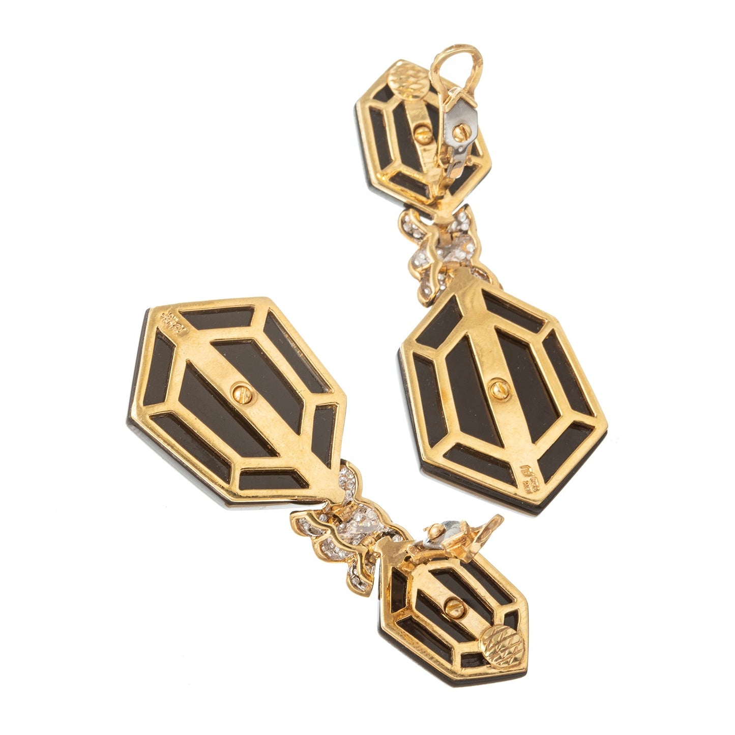 Estate Collection - 18k Yellow Gold Black Onyx Diamond Drop Earrings