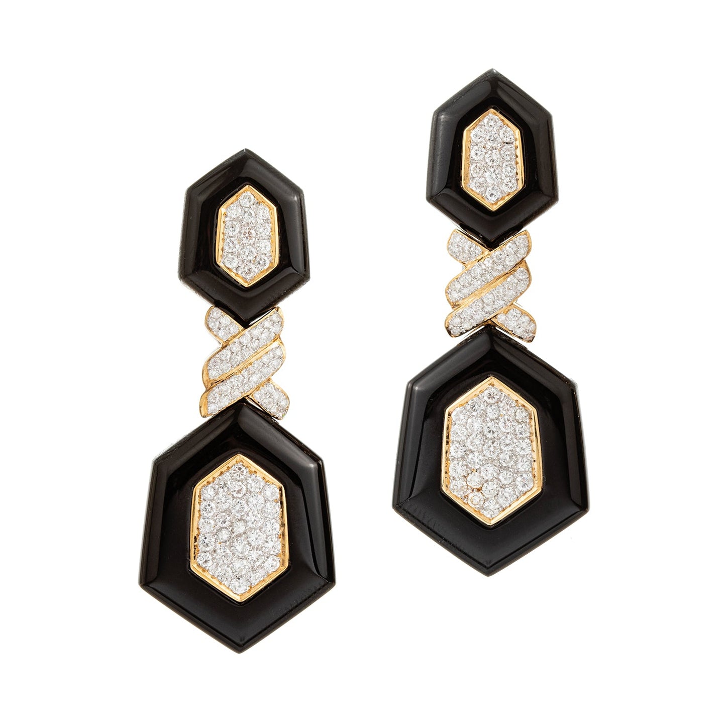 Estate Collection - 18k Yellow Gold Black Onyx Diamond Drop Earrings