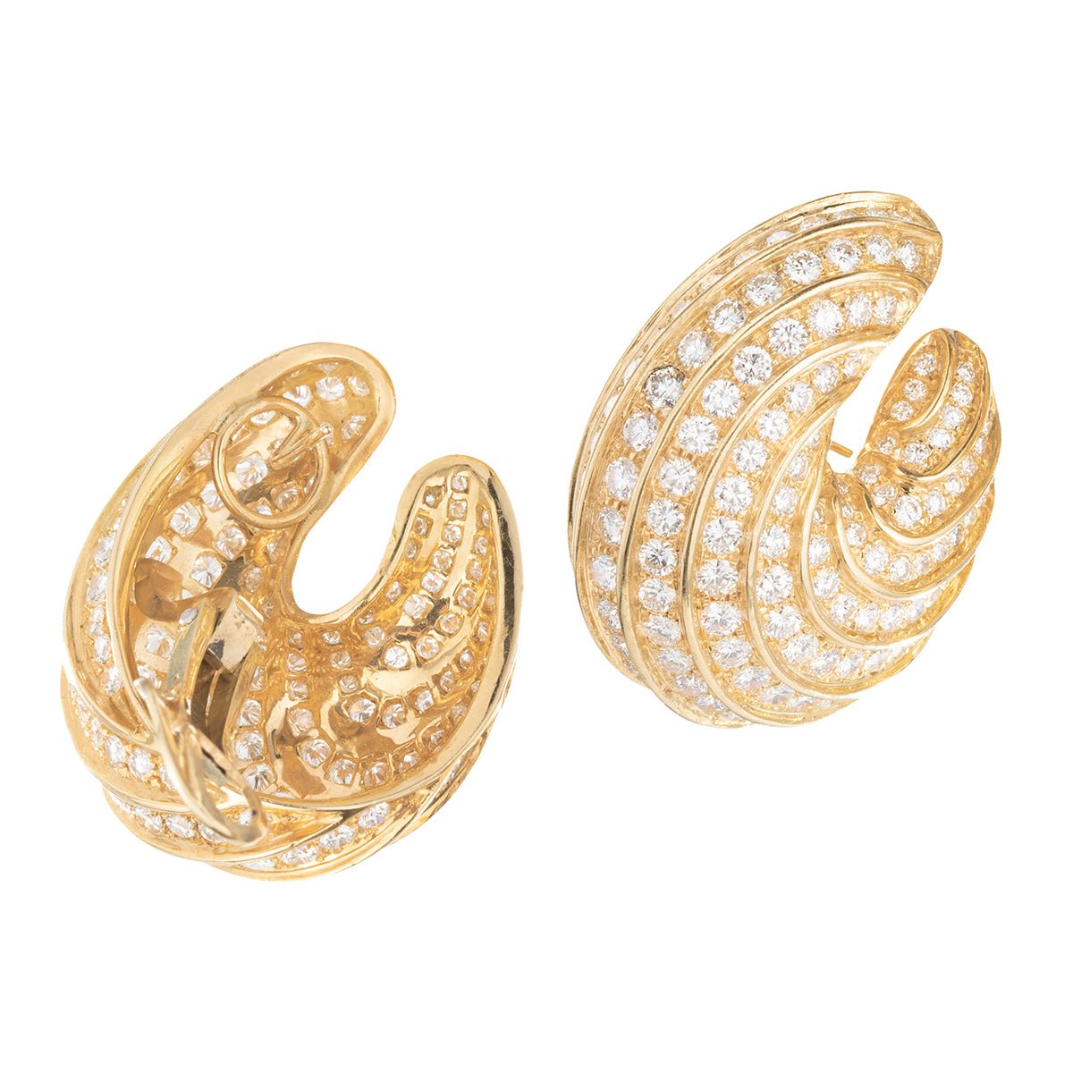 Estate Collection - 18k Yellow Gold Diamond Crescent Earrings