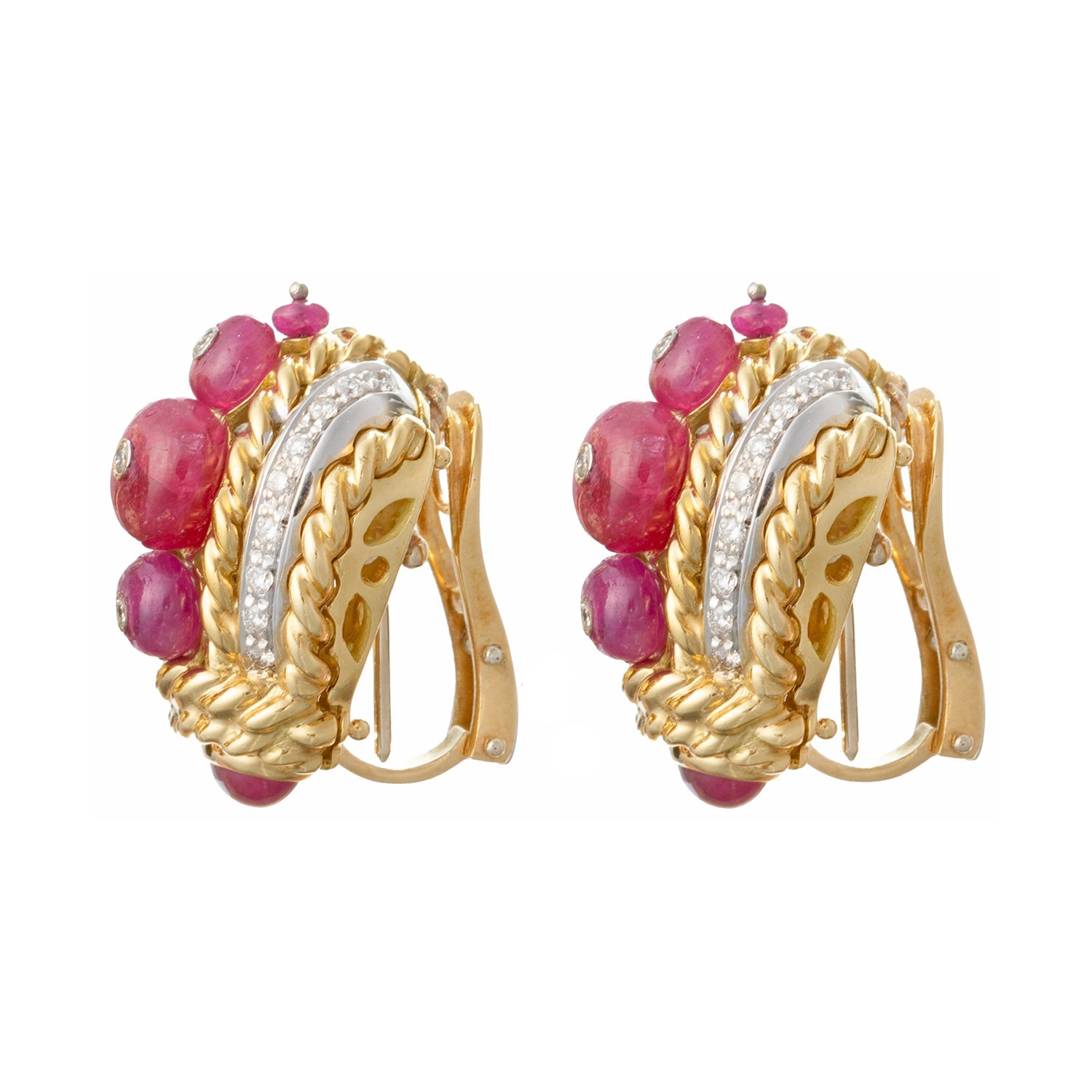Estate Collection - 18k Yellow Gold Ruby Bead Diamond Earrings