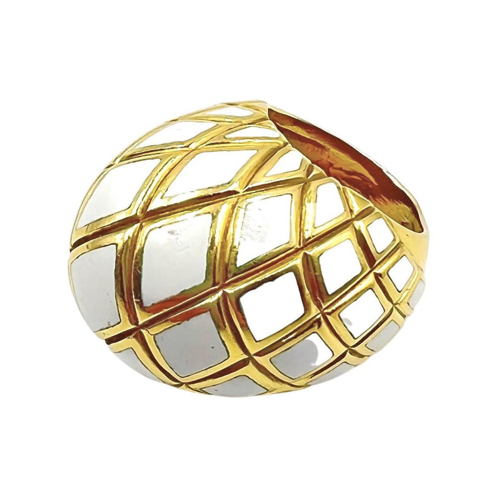 Estate Collection - 18k Yellow Gold White Enamel Dome Ring