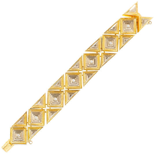 Estate Collection - 18k Yellow & White Gold Retro Pyramid Link Bracelet