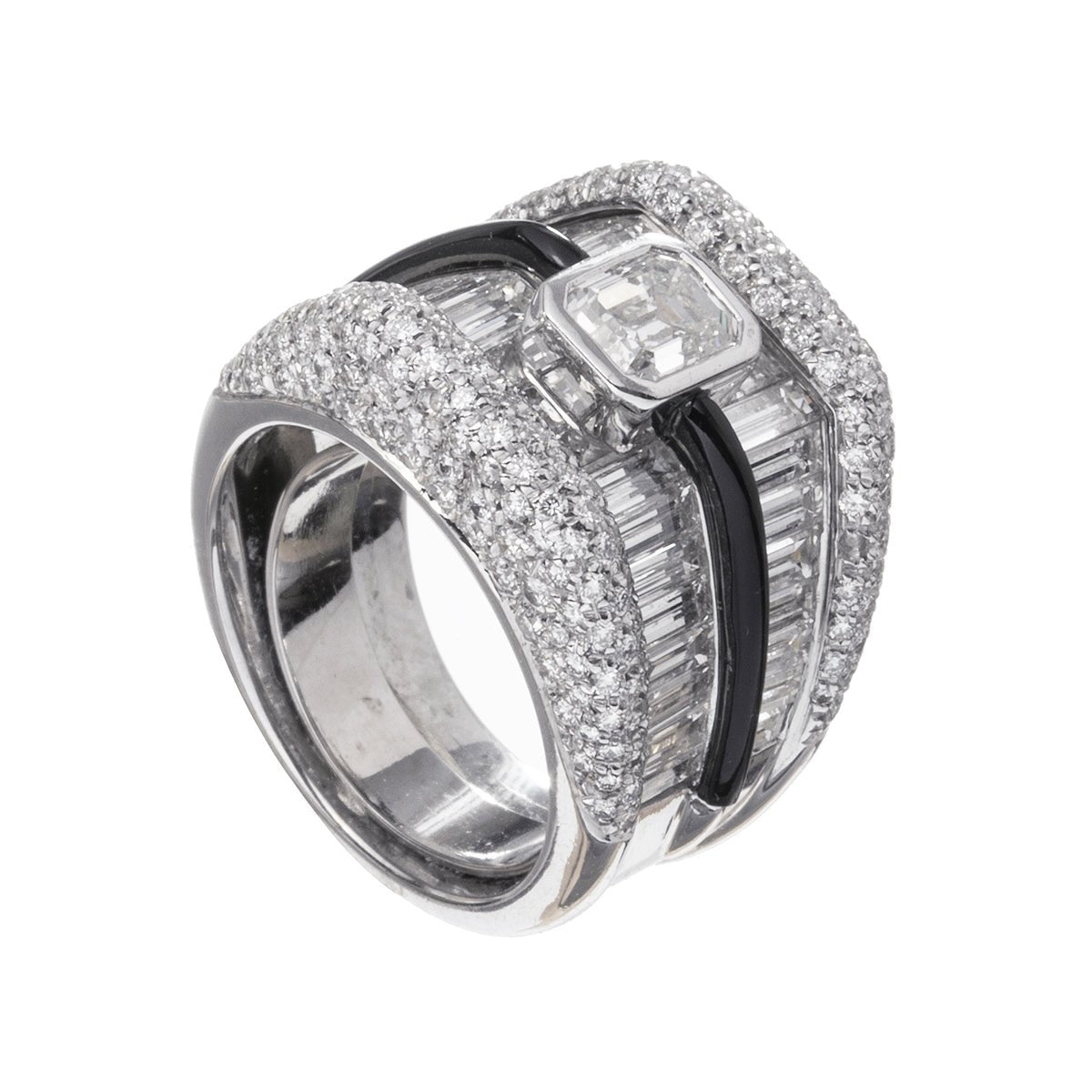 Estate Collection - Ambrosi Platinum Diamond Enamel Wide Ring
