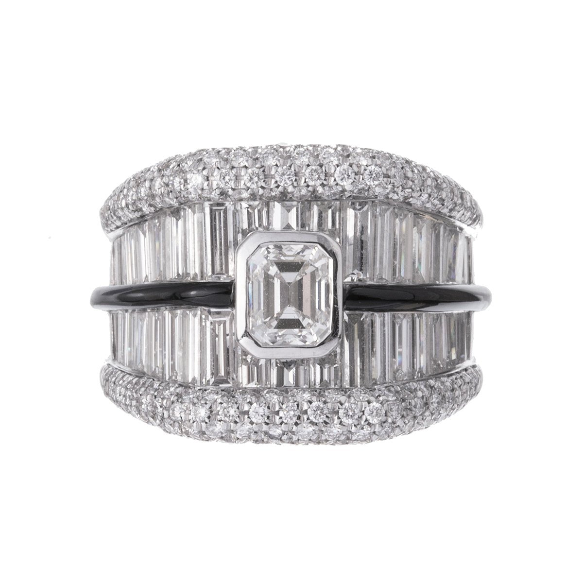 Estate Collection - Ambrosi Platinum Diamond Enamel Wide Ring