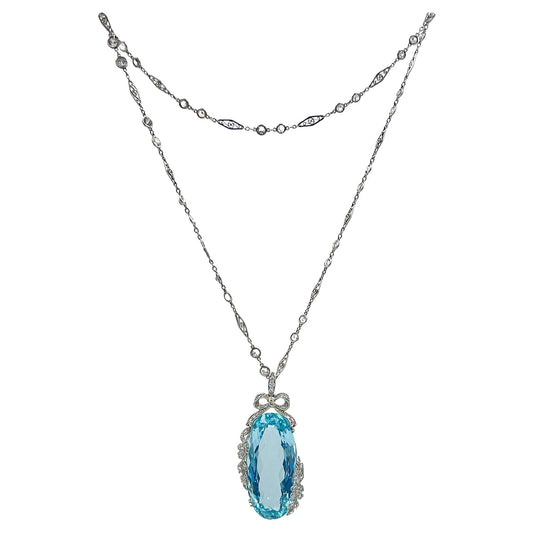 Estate Collection - Aquamarine Diamond Belle Époque Pendant Chain Necklace