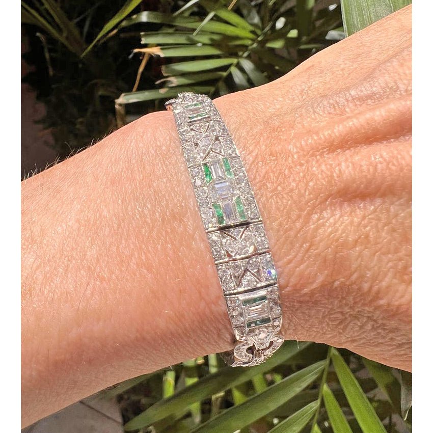 Estate Collection - Art Deco Platinum Diamond Emerald Bracelet