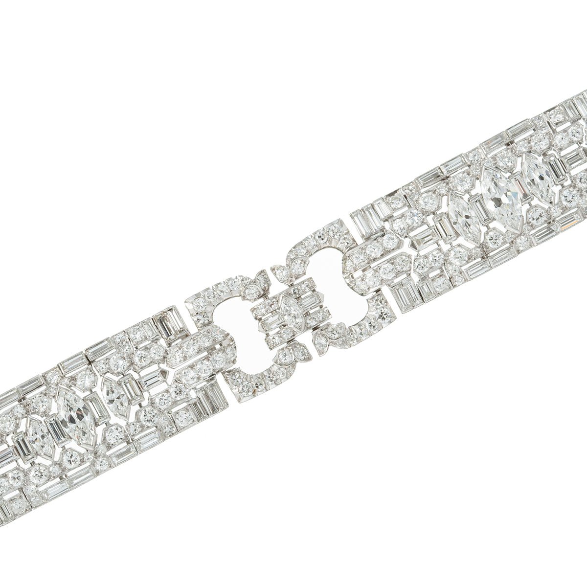 Estate Collection - Art Deco Platinum Diamond Panel Link Bracelet