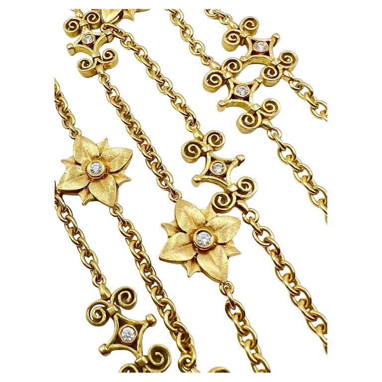 Estate Collection - Bielka 18k Gold Diamond Flower Chain Necklace