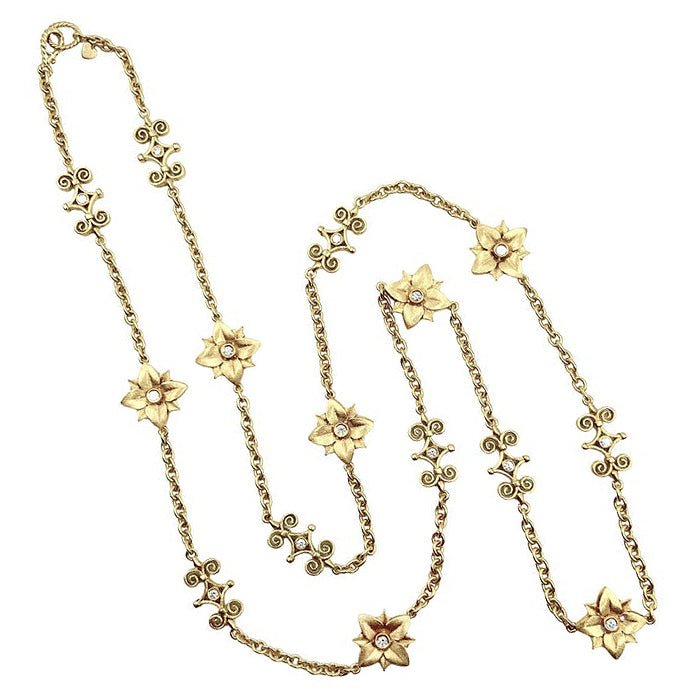 Estate Collection - Bielka 18k Gold Diamond Flower Chain Necklace