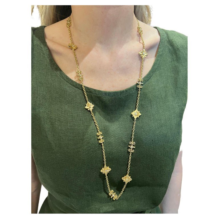 Estate Collection - Bielka 18k Gold Diamond Flower Chain Necklace