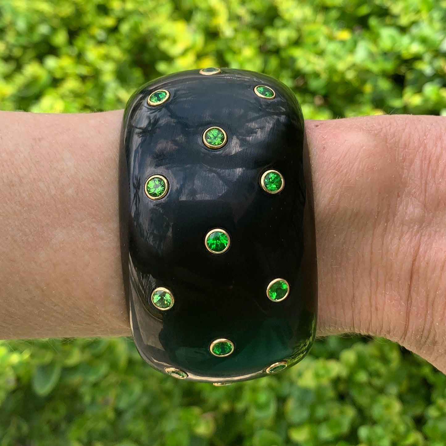 Estate Collection - Black Jade Demantoid Garnet Cuff Bracelet
