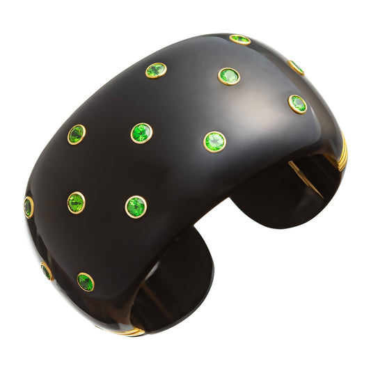 Estate Collection - Black Jade Demantoid Garnet Cuff Bracelet