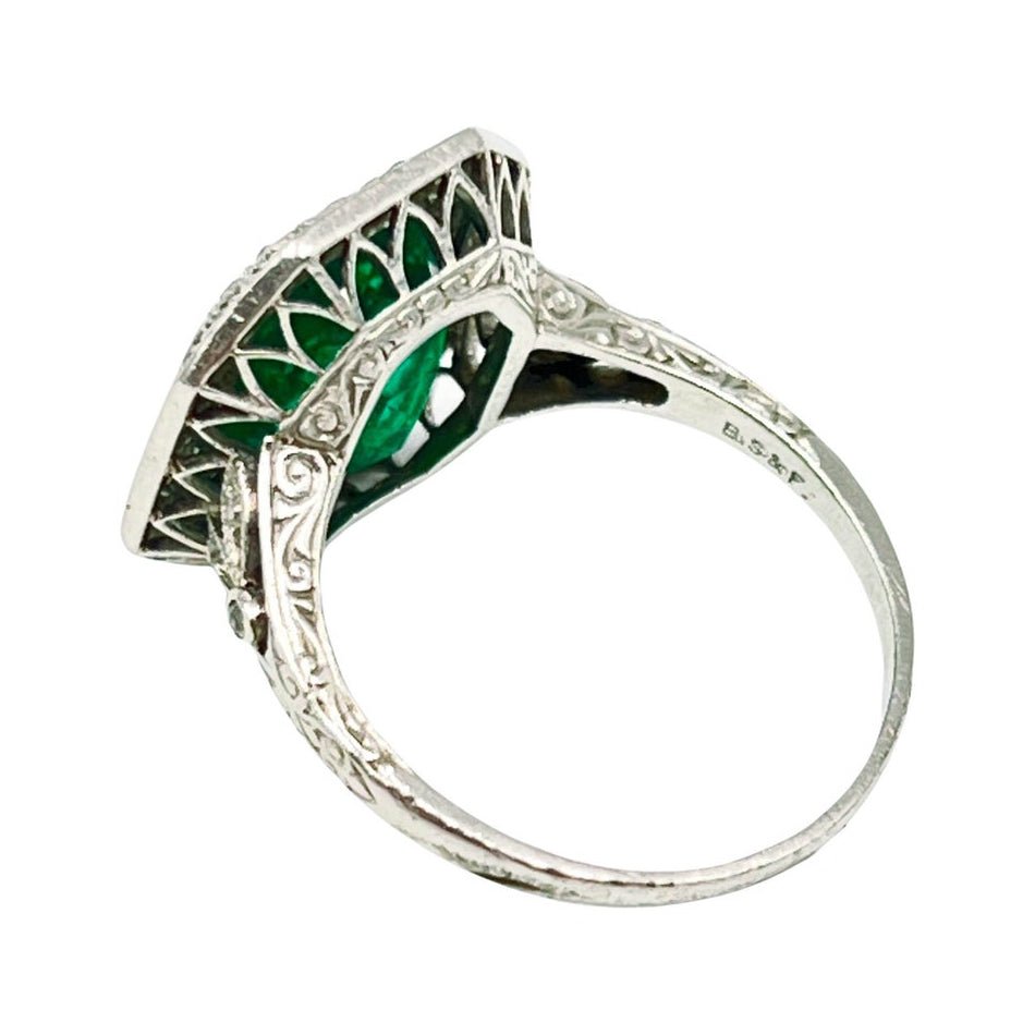 Estate Collection - Black Starr & Frost Colombian Emerald Diamond Ring