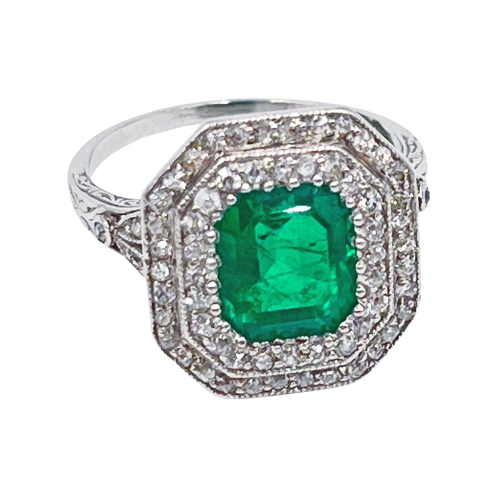 Estate Collection - Black Starr & Frost Colombian Emerald Diamond Ring