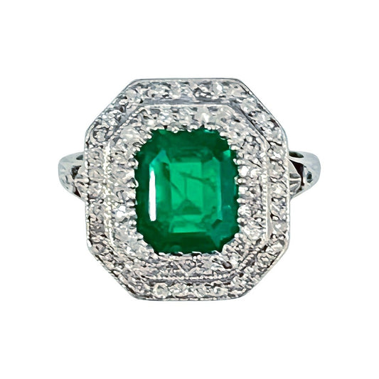 Estate Collection - Black Starr & Frost Colombian Emerald Diamond Ring
