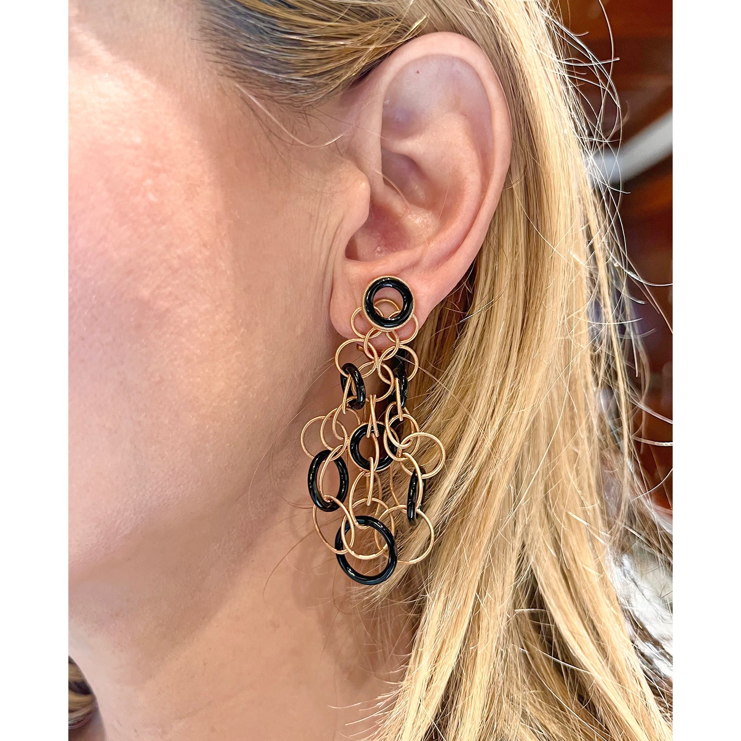 Estate Collection - Buccellati 18k Rose Gold Black Onyx Hawaii Earrings