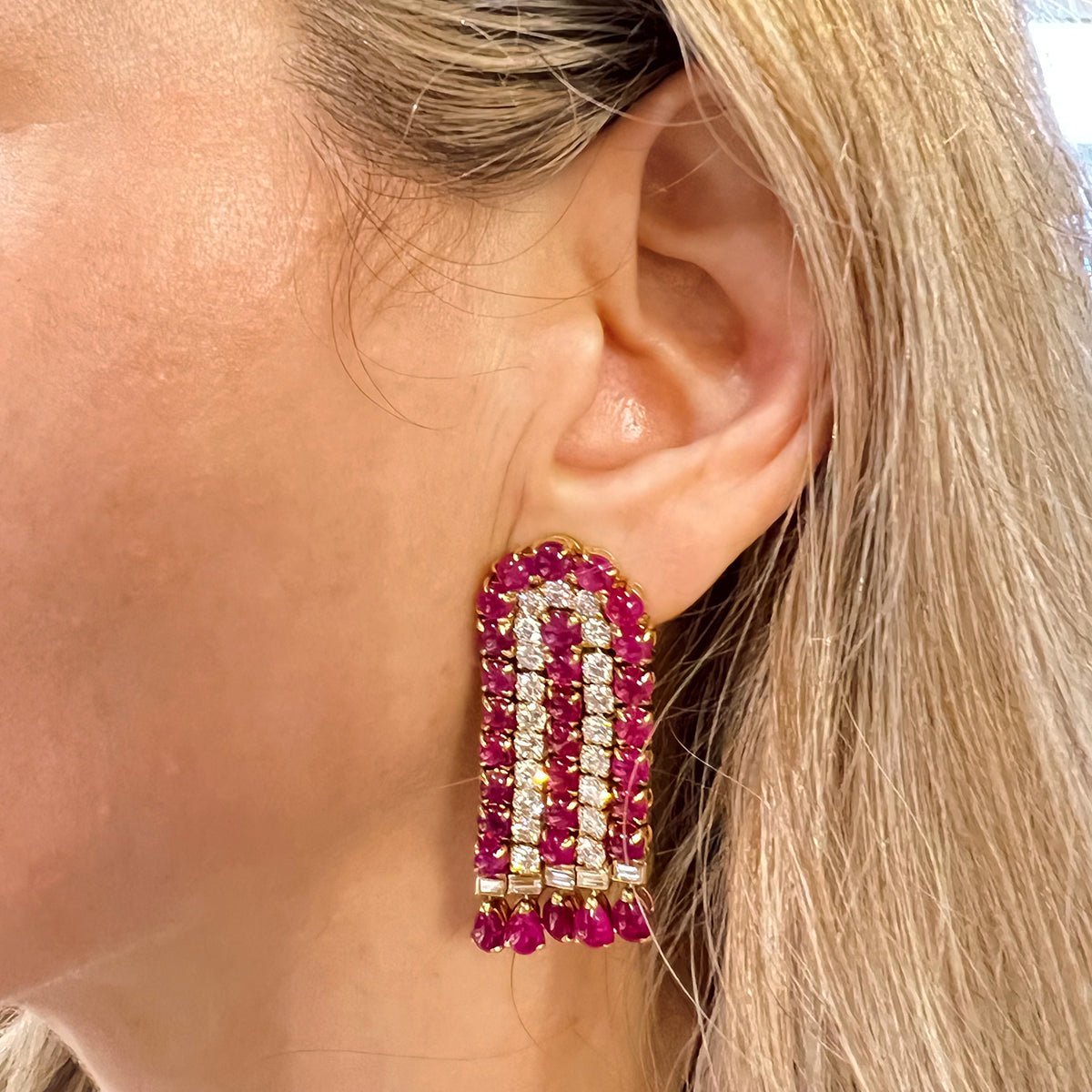 Estate Collection - Bvlgari 1970s Ruby Diamond Waterfall Earrings