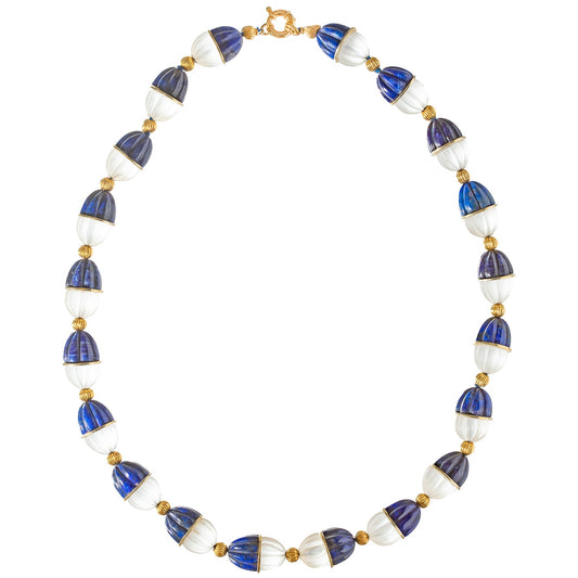 Estate Collection - Carved Lapis Rock Crystal Gold Bead Necklace