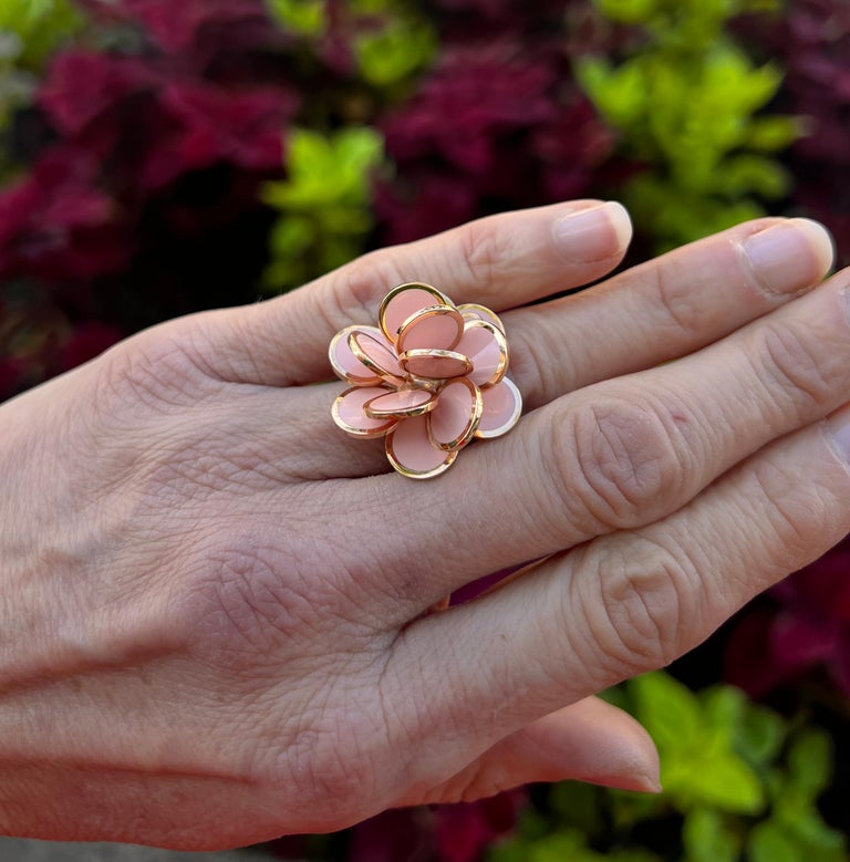 Estate Collection - Chantecler 18k Rose Gold Pink Enamel Paillettes Ring