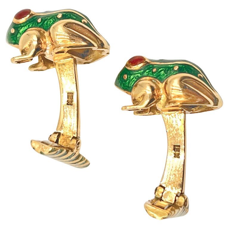 Estate Collection - David Webb 18k Gold Enamel Ruby Frog Cufflinks