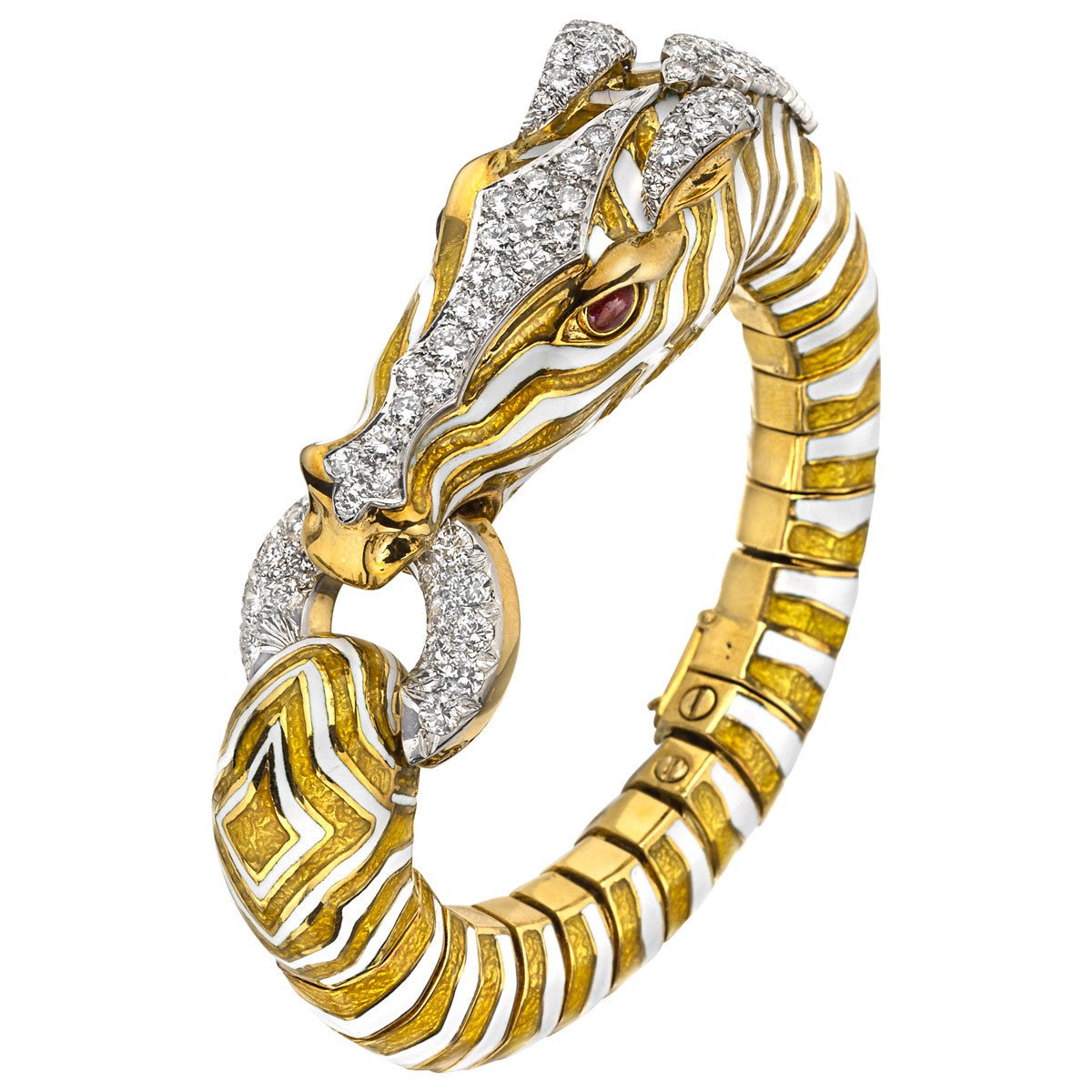 Estate Collection - David Webb 1970s Enamel Diamond Zebra Bracelet