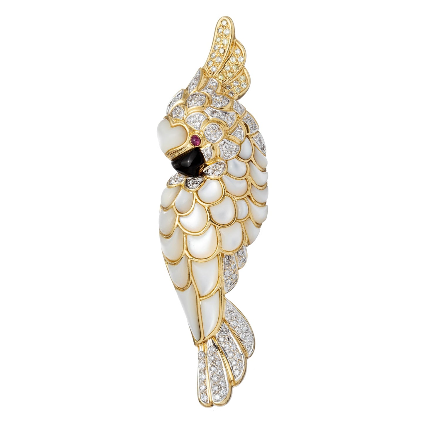 Estate Collection - Diamond Mother-of-Pearl Cockatoo Pendant Brooch