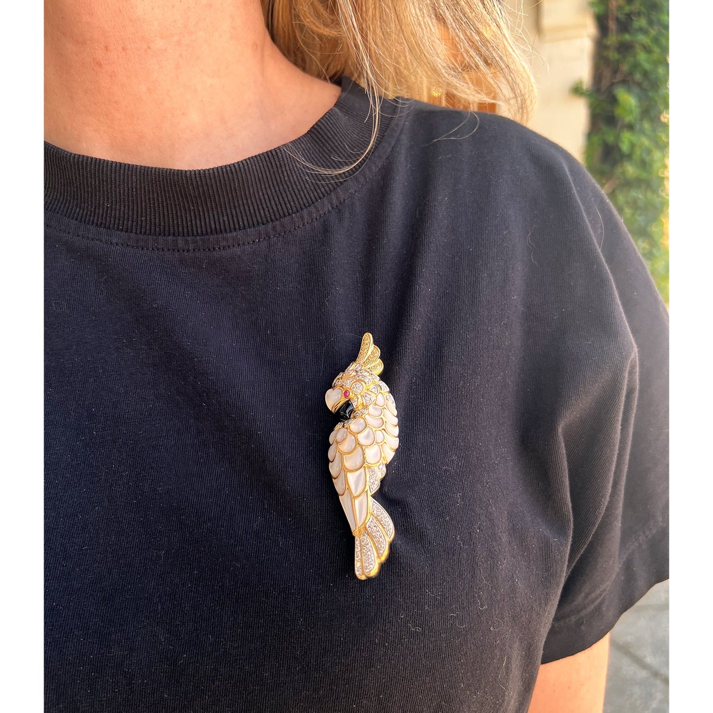 Estate Collection - Diamond Mother-of-Pearl Cockatoo Pendant Brooch