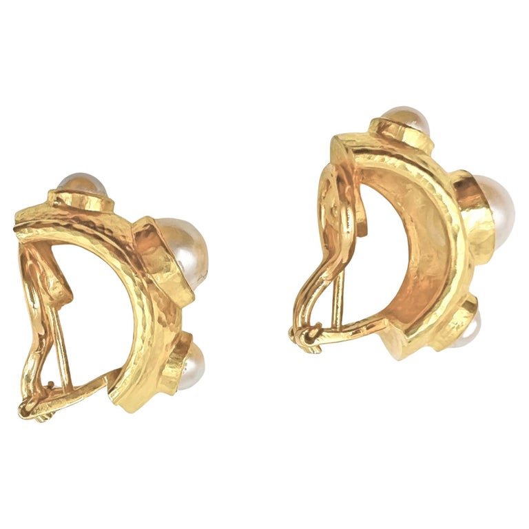 Estate Collection - Elizabeth Locke 19k Gold Mabe Pearl Half Hoops