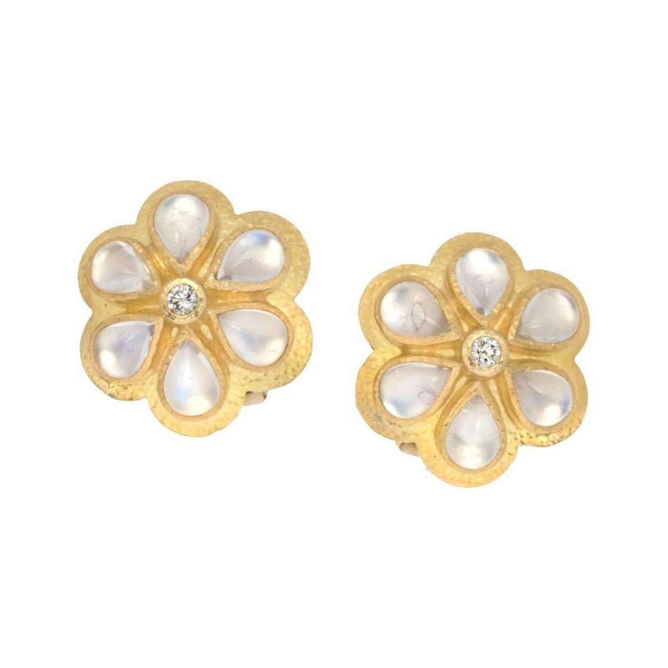Estate Collection - Elizabeth Locke Moonstone Diamond Flower Earrings