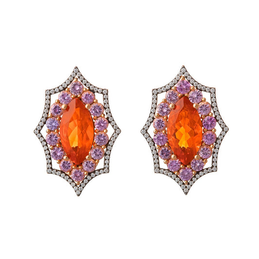 Estate Collection - Fire Opal Pink Sapphire Diamond Earrings