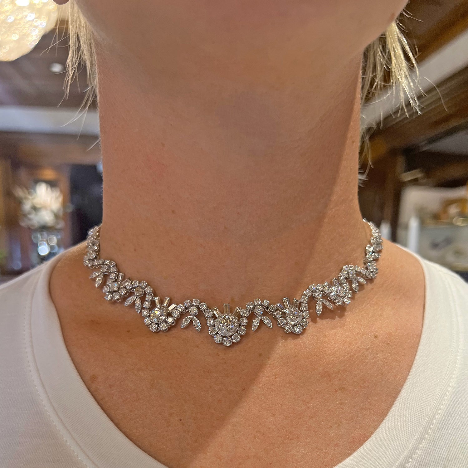 Estate Collection - French 1950s Mixed-Cut Diamond Collar Necklace