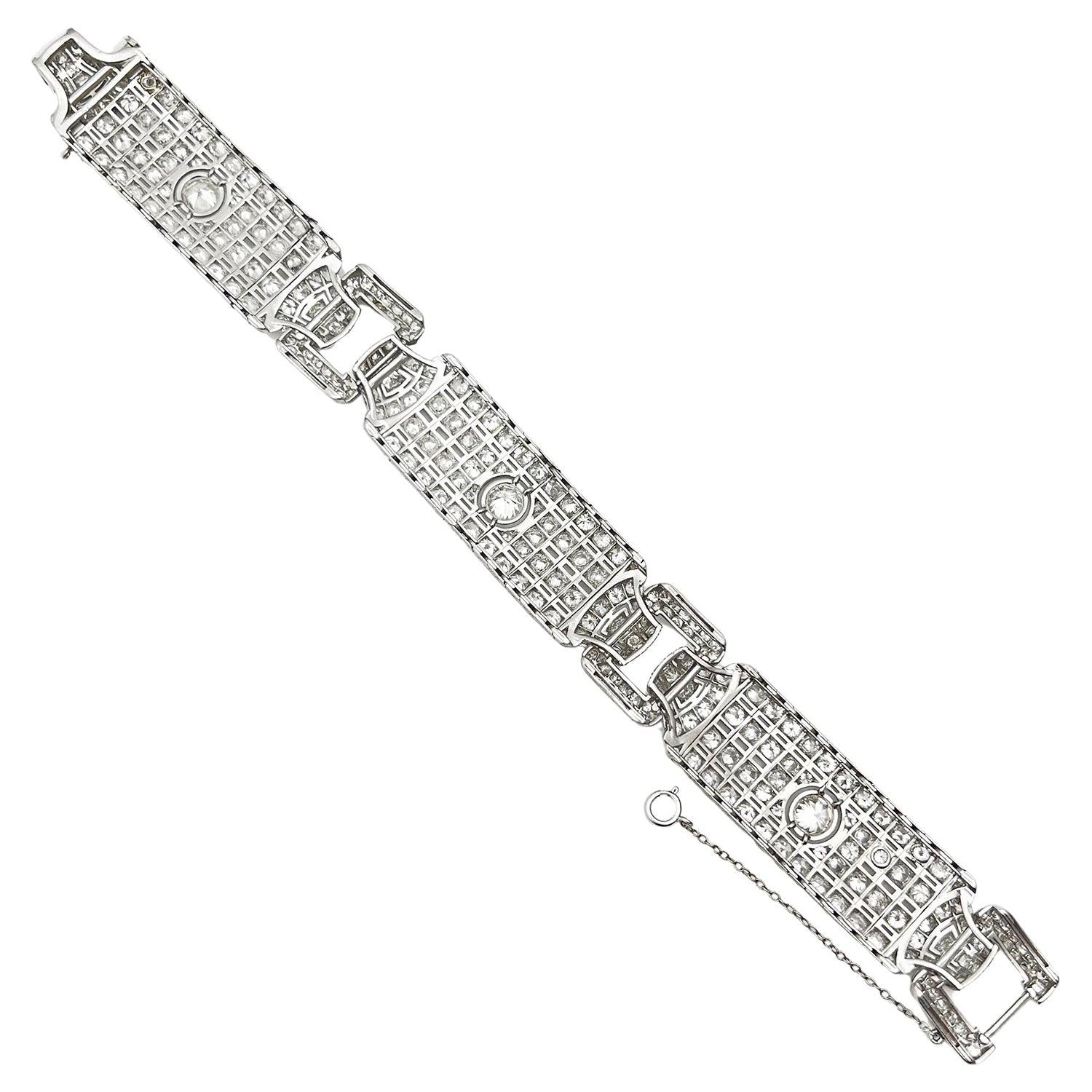Estate Collection - French Art Deco Platinum Diamond Panel Link Bracelet