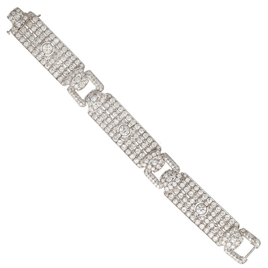 Estate Collection - French Art Deco Platinum Diamond Panel Link Bracelet